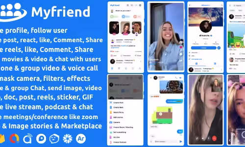 Myfriend - Friend Chat Post Tiktok Follow Radio Group ecommerce Zoom Live clone social network app 3.1