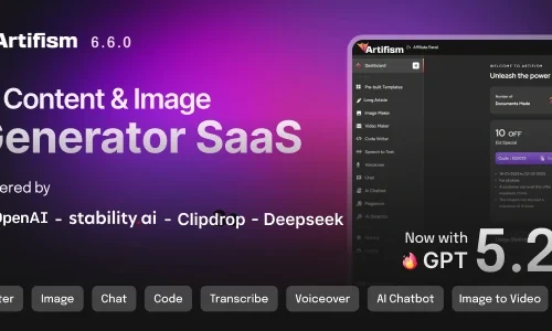 Artifism – AI Content, Image, Video, Chat, Chatbot, Voiceover & Code Generator SaaS