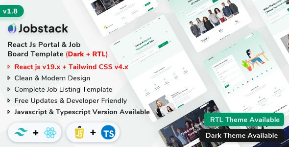 Jobstack - React Js Job Portal & Job Board Template (Javascript + Typescript)